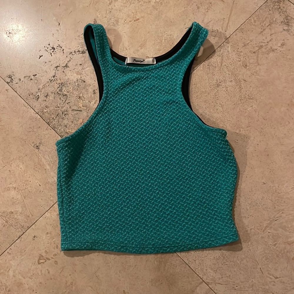 Papaya Teal Crop Tank Size Small